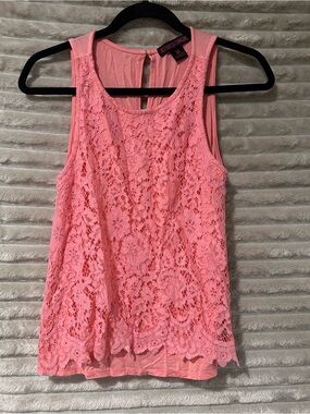 Rock & Roll Cowgirl Pink Floral Lace Tank Top